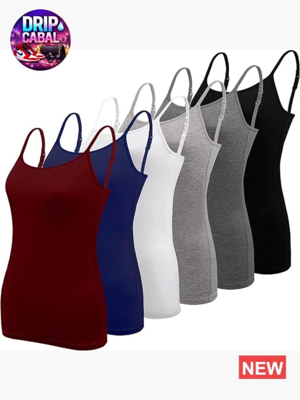 6 Pack Spaghetti Strap Tank Top Camisole Undershirts Layering Basics Scoop Neck